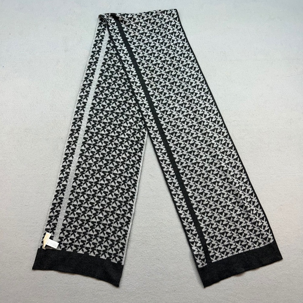 Michael Kors Scarf Black Grey MK Logo Monogram Knit Winter Accessory